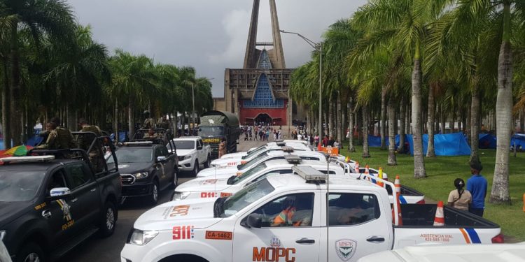Comipol coloca carpas de emergencias y patrullas en trayecto y entorno Basílica de Higüey